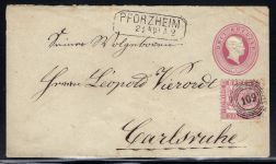 Baden GA-U 3 Kr. + Mi 18 mit Ra2 Pforzheim n. Carlsruhe