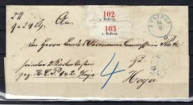 Hannover Paketbegleitbrief mit blauen K1 Eystrup n. Hoya