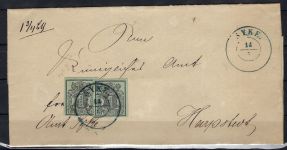 Hannover Mi 2b (2) Vollrand, MeF mit blauem K2 Syke nach Harpstedt