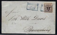 Hannover Mi 3a mit Ra3 Hannover und blauem K2 Ausgabestempel