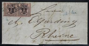 Hannover Mi 10a Paar MeF mit blauem L3 Emden nach Rheine