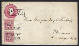 Preußen GA+Mi 6 senk. Paar vollrandig mit Ra2 Liegnitz n. Hannover