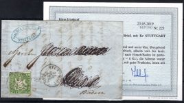 Württemberg Mi 13 b EF aus Stuttgart, Befund Irtenkauf BPP, ME 700€