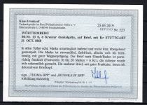 Württemberg Mi 13 b EF aus Stuttgart, Befund Irtenkauf BPP, ME 700€
