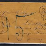 USA Nachgebührbrief von Detroit ü. Aachen (roter K2) n. Speichingen