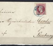 P) Hannover Mi 14 Ecke OL mit RZ 1 mit blauem K1 Borstel nach Neinburg