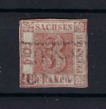 Sachsen Mi 1 a °, Sachsen dreier, knapp geschnitten ME 8.000€