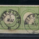 P) DR Mi 7 im 4er Streifen (selten) auf ∆, K2 Baden Nachverwendung