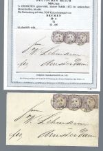 DR Mi 1 sebk. 3er-Str. MeF Bremen n. Amsterdam, mit FA Krug BPP