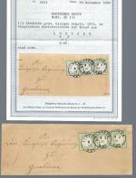 DR Mi 2b 3er-Streifen, MeF mit K2 Loetzenn-Gumbinnen (Rußland) FA BPP