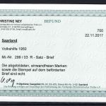 Saar Mi 299-303 Satzbrief/Einschreiben echt befördert, Befund Ney VPP