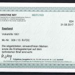 Saar Mi 309-313 FDC Satzbrief /Einschreiben, befördert, Befund Ney VPP