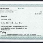 Saar Mi 309-313 Satzbrief/Einschreiben echt befördert, Befund Ney VPP