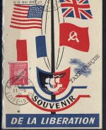 Die 4 Siegermächte, Franzö. Souvenirkarte zur Befreiung Deutschlands