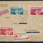 Saar / Saarland Mi 252-254 Satzbrief Einschreiben, befördert