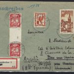 Saar / Saarland Mi 281 ZS MiF / Einschreiben Saarbrücken n. Frankreich