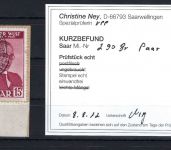 Saar / Saarland Mi 290 Br ° Paar einwandfrei, mit KB Ney , ME 80€