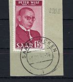 Saar / Saarland Mi 290 ° auf Briefstück mit PF II, gep. Ney BPP