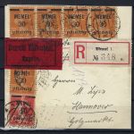 P) Memel Zeitungsstreifband mit Mi 21x (5), 19y, Memel n. Hannover