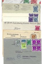 Bund 1951, Lot Belege / Karten Posthorn, dabei 70 - 90 pfg. EF