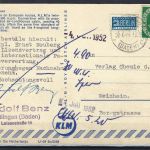 Bund 1951, LuPo Karte Absender Rudolf Benz (Erfinder Sofalandschaft)