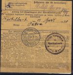 P) Memel Vorläufer Mi V 103 (3) MeF Paketkarte n. Karkelbeck (Karklė)