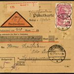 P) Memel Vorläufer Mi V 115 EF Paketkarte n. Szieszgirren