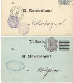 P) Württemberg 6 Behörden-Ganzsachen (versch. Typen) Kameralamt