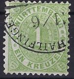 P) Württemberg Mi 43 ° mit Bahnpost-Kreissegmentstempel Hailfingen