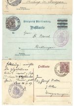 P) Württemberg 7 Behörden-Ganzsachen, dabei bessere Entwertungen