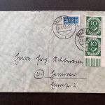 P) Bund Mi 128 senk. Paar Ecke UR, MeF Salzkotten n. Hannover