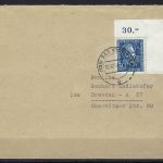 P) Bund Mi 147 ° auf adressierten Brief, Eckrand OR