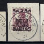 Saargebiet Mi 50-52 ° je auf Briefstück, ME 45€, gep. Braun BPP