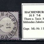 DR Mi 1 FZL ° mit TuT Stemp. Hachenburg, fehlendes Zahnloch