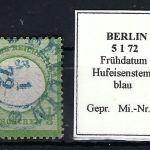 DR Mi 2a ° mit blauem Hufeisenstempel Berlin, Frühdatum