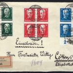 DR Mi 403-405 je im 4er-Block auf R-Brief Dreidorf n. Cöthen