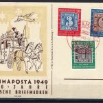 C) Bund Mi 113-115, Ausstellungskarte "Hammerposta 1949" mit rotem SoSt