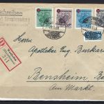 P) Fr. Zone Rheinland Pfalz Mi 42-45 A Satzbrief / R-Brief n. Bensheim