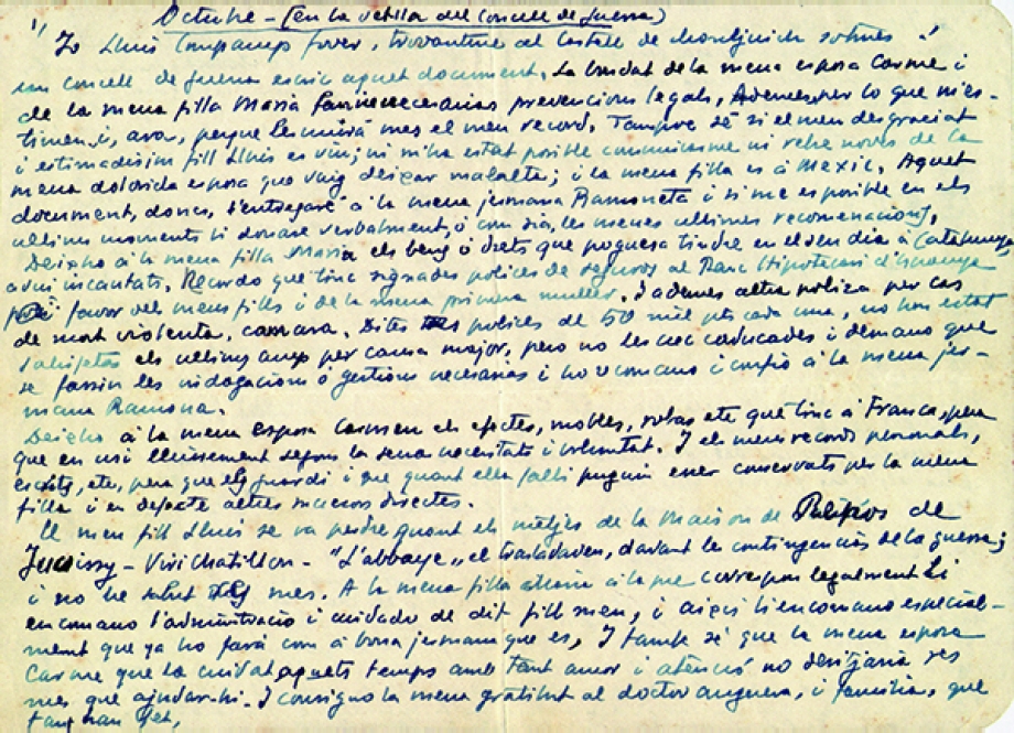 Anvers carta abans de ser executat | 15 d’octubre de 1940 - fossar de Santa Eulàlia del Castell de Montjuïc.
