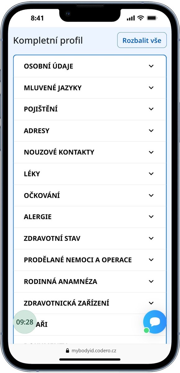 Ukázka online zdravotního profilu BodyID