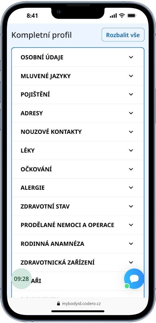 Ukázka online zdravotního profilu BodyID