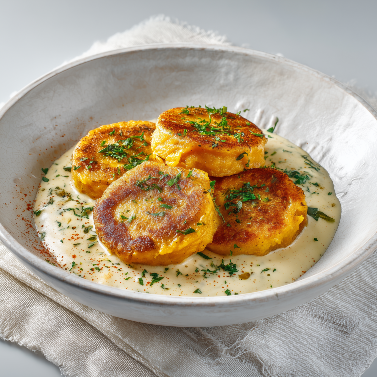 Galettes de courge rôties et sauce