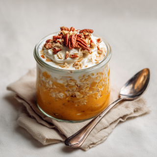 Overnight pumpkin porridge with pecans