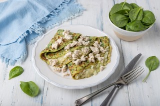 Groene pannenkoekjes met aardappel-tofu-vulling