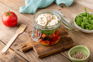 Salad in a jar with mozzarella