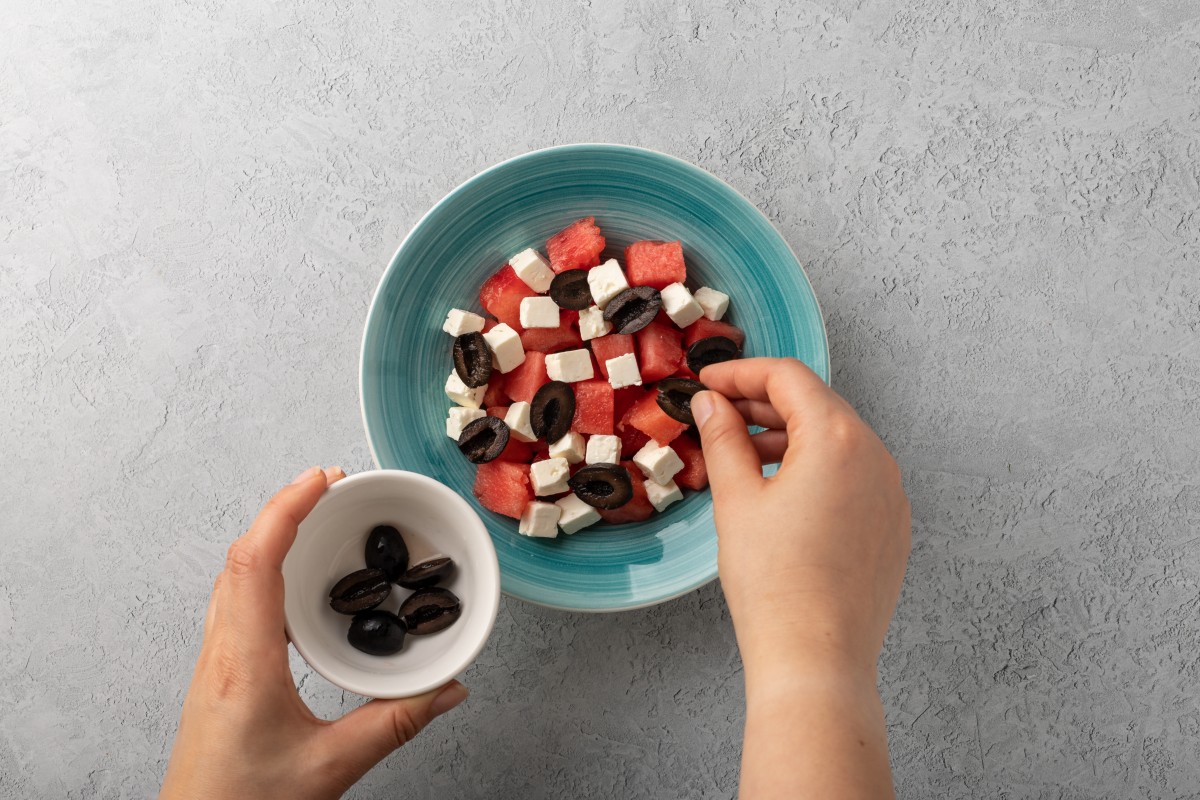 Recept voor Salade met watermeloen, feta en olijven