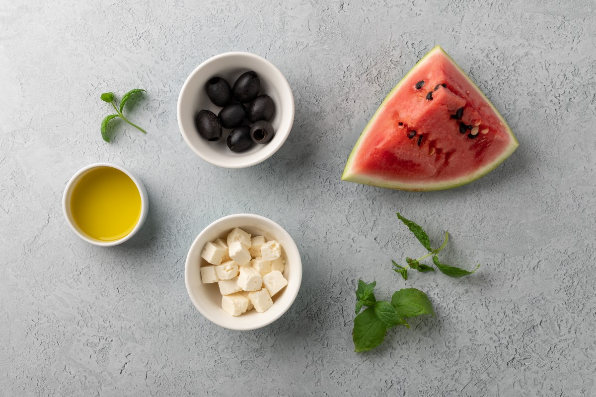 Recept voor Salade met watermeloen, feta en olijven