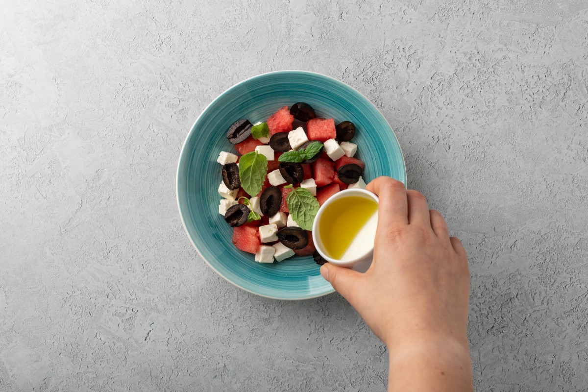 Recept voor Salade met watermeloen, feta en olijven