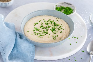 Cream of parsnip with caramelised onion and apple
