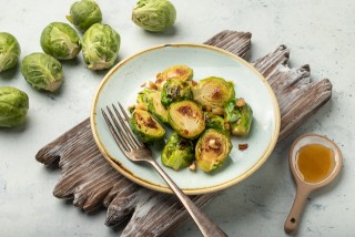 Fried Brussels sprouts in maple syrup